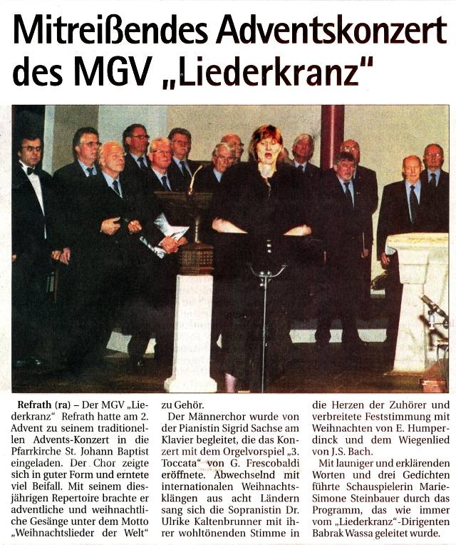 Mitreißendes Adventskonzert des MGV 